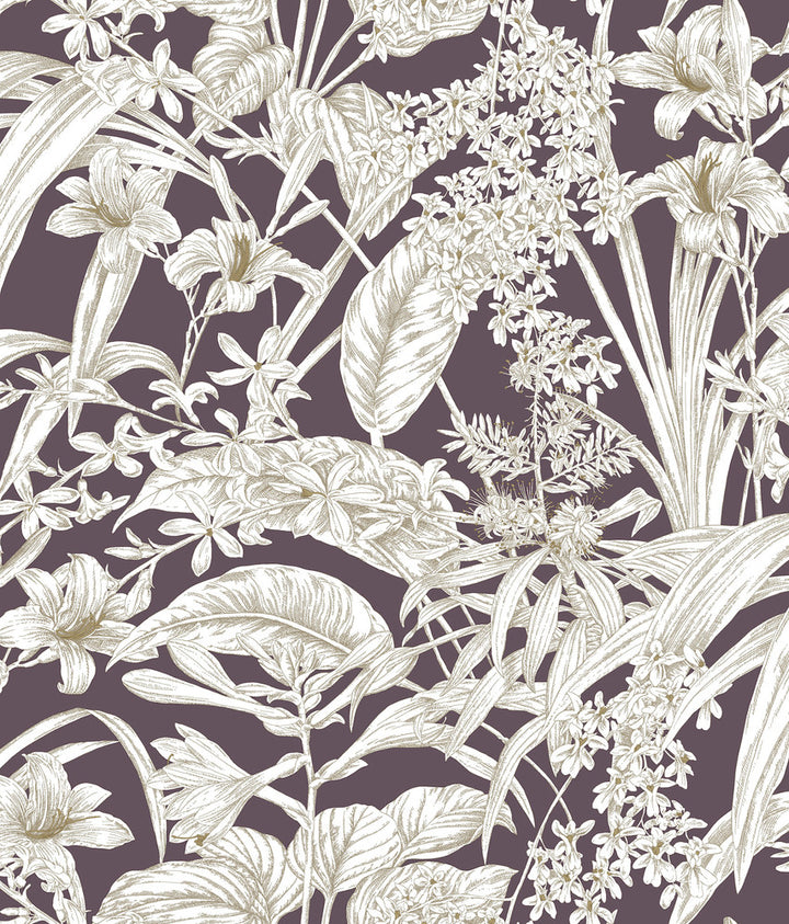 Orchid Conservatory Toile Mulberry Wallpaper by York Wallcoverings Toile Resource Library Covers about 56.4 square feet 20.5-in by 33-ft long roll Unpasted 24 - Fabric Carolina -