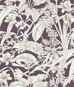 Orchid Conservatory Toile Mulberry Wallpaper by York Wallcoverings