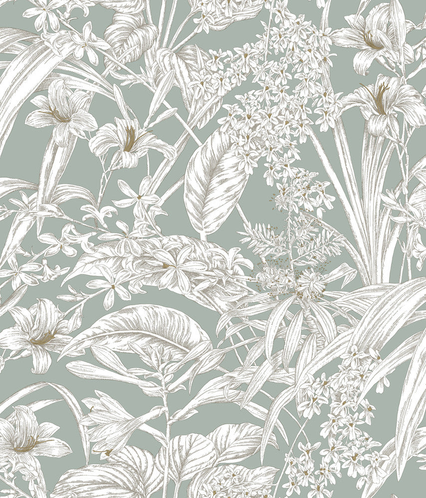 Orchid Conservatory Toile Seamist & Taupe Wallpaper by York Wallcoverings Toile Resource Library Covers about 56.4 square feet 20.5-in by 33-ft long roll Unpasted 24 - Fabric Carolina -