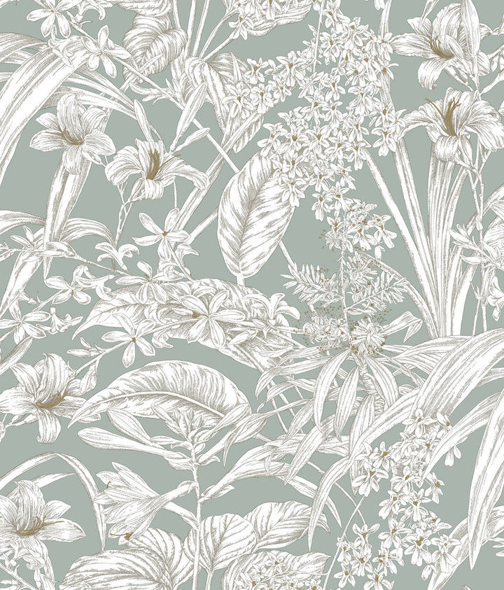 Orchid Conservatory Toile Seamist & Taupe Wallpaper by York Wallcoverings Toile Resource Library Covers about 56.4 square feet 20.5-in by 33-ft long roll Unpasted 24 - Fabric Carolina -
