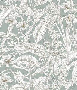 Orchid Conservatory Toile Seamist & Taupe Wallpaper by York Wallcoverings
