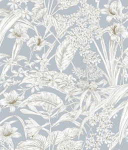Orchid Conservatory Toile Blue & Taupe Wallpaper by York Wallcoverings