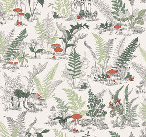 Mushroom Garden Toile Red & Green Wallpaper by York Wallcoverings