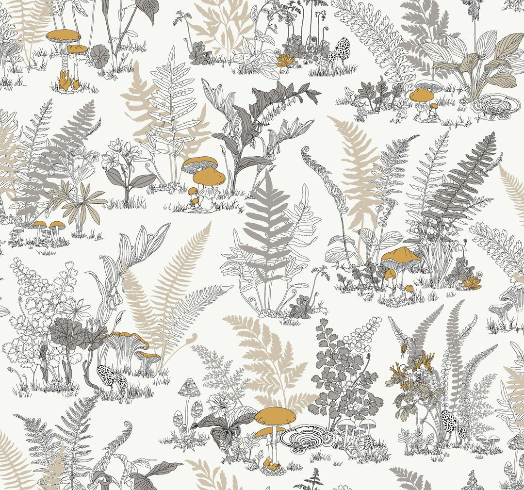 Mushroom Garden Toile Neutral & Gold Wallpaper by York Wallcoverings Designer
