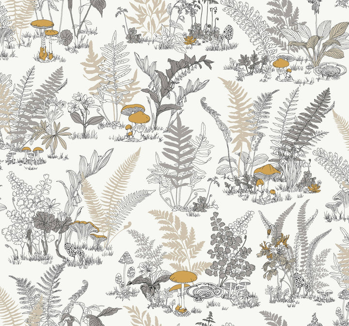 Mushroom Garden Toile Neutral & Gold Wallpaper by York Wallcoverings Designer