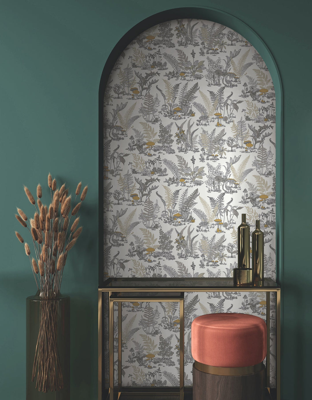 Mushroom Garden Toile Neutral & Gold Wallpaper by York Wallcoverings Designer