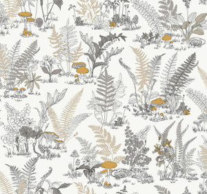 Mushroom Garden Toile Neutral & Gold Wallpaper by York Wallcoverings