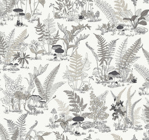 Mushroom Garden Toile Black & Grey Wallpaper by York Wallcoverings