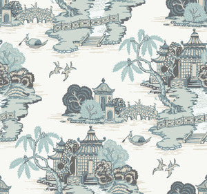 Pagoda And Sampan Scenic Seamist Wallpaper by York Wallcoverings