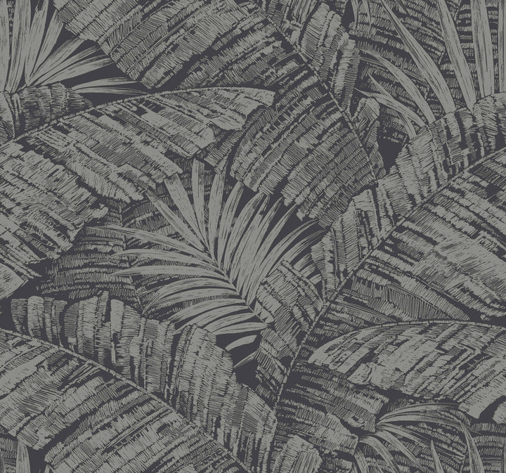 Palm Cove Toile Silver & Black Wallpaper by York Wallcoverings Toile Resource Library Covers about 60.8 square feet 27-in by 27-ft long roll Unpasted 25.25 - Fabric Carolina -