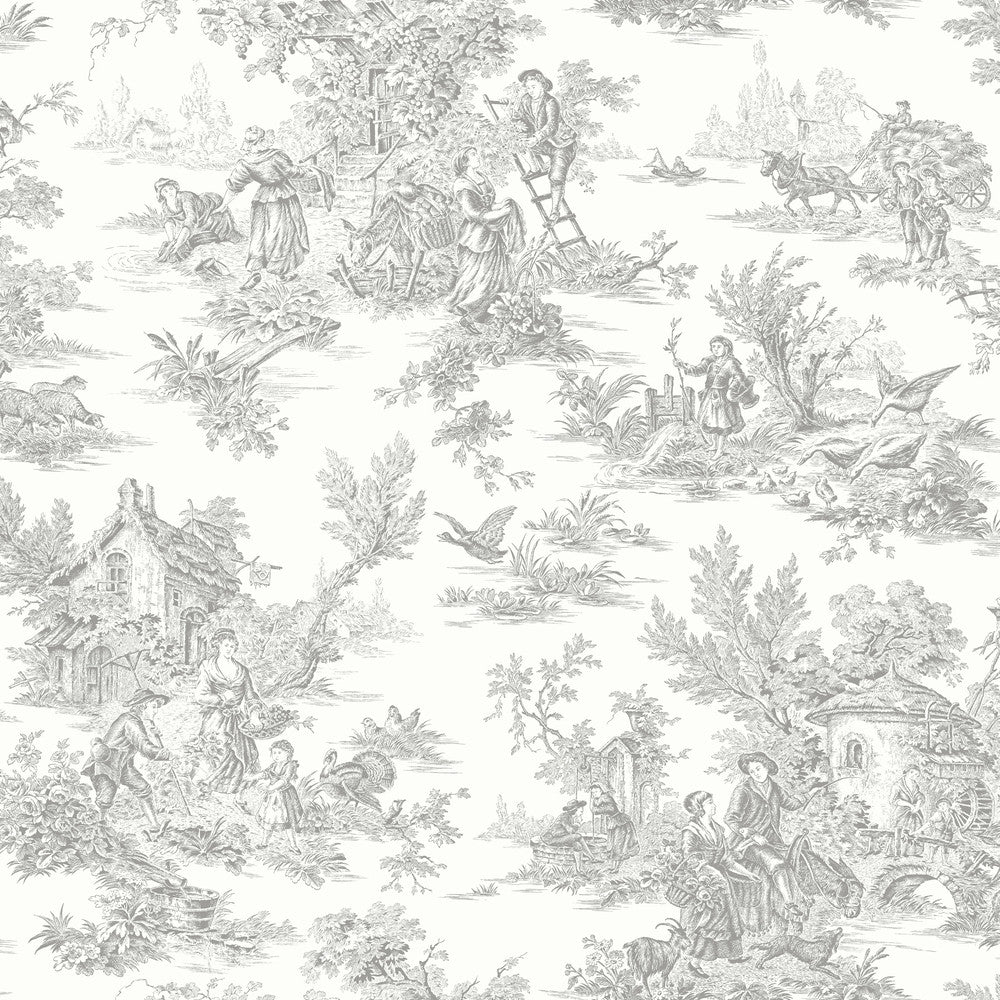 Campagne Toile Grey Wallpaper by York Wallcoverings Toile Resource Library Covers about 56.4 square feet 20.5-in by 33-ft long roll Prepasted 20.5 - Fabric Carolina -