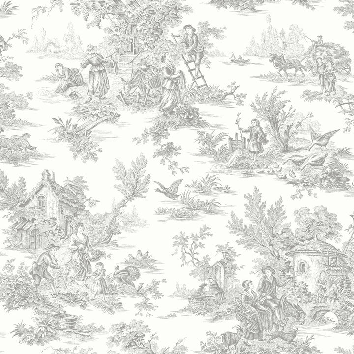 Campagne Toile Grey Wallpaper by York Wallcoverings Toile Resource Library Covers about 56.4 square feet 20.5-in by 33-ft long roll Prepasted 20.5 - Fabric Carolina -