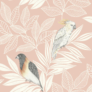 Paradise Island Birds Pink Sunset and Ivory by Seabrook Wallpaper