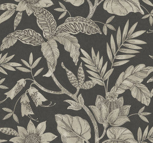 Rainforest Leaves Brushed Ebony and Stone by Seabrook Wallpaper