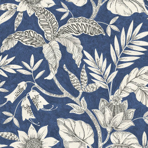 Rainforest Leaves Sapphire and Brushed Ebony by Seabrook Wallpaper
