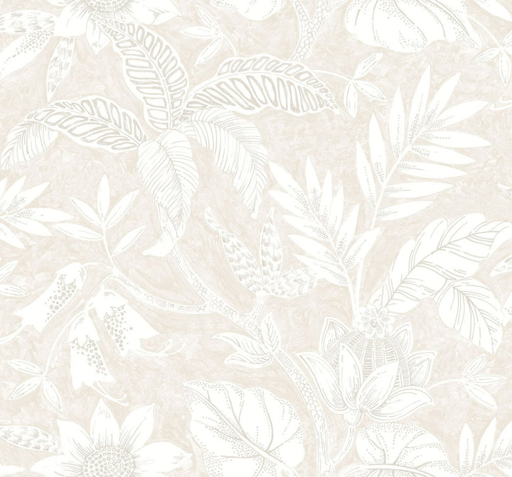 Rainforest Leaves Sand Dune and Brushed Taupe by Seabrook Wallpaper Boho Rhapsody United States 60.75 25.2" 27" - Fabric Carolina -