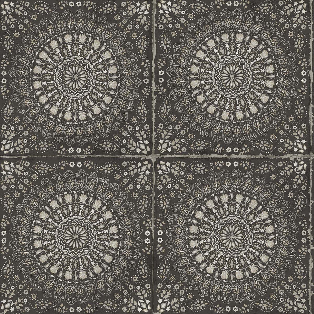 Mandala Boho Tile Brushed Ebony and Stone by Seabrook Wallpaper Boho Rhapsody United States 56.05 20.87" 20.5" - Fabric Carolina -