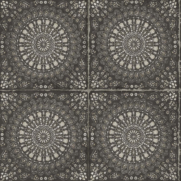 Mandala Boho Tile Brushed Ebony and Stone by Seabrook Wallpaper Boho Rhapsody United States 56.05 20.87" 20.5" - Fabric Carolina -