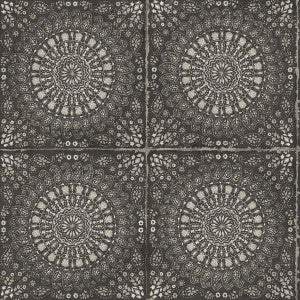Mandala Boho Tile Brushed Ebony and Stone by Seabrook Wallpaper