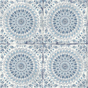 Mandala Boho Tile Cerulean and Washed Denim by Seabrook Wallpaper