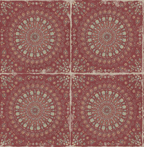 Mandala Boho Tile Cabernet and Aloe Green by Seabrook Wallpaper
