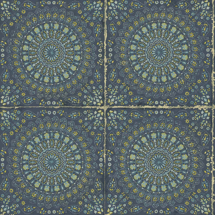 Mandala Boho Tile Navy Blue and Dandelion by Seabrook Wallpaper Boho Rhapsody United States 56.05 20.87" 20.5" - Fabric Carolina -