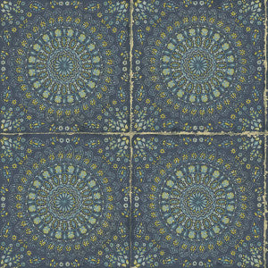 Mandala Boho Tile Navy Blue and Dandelion by Seabrook Wallpaper