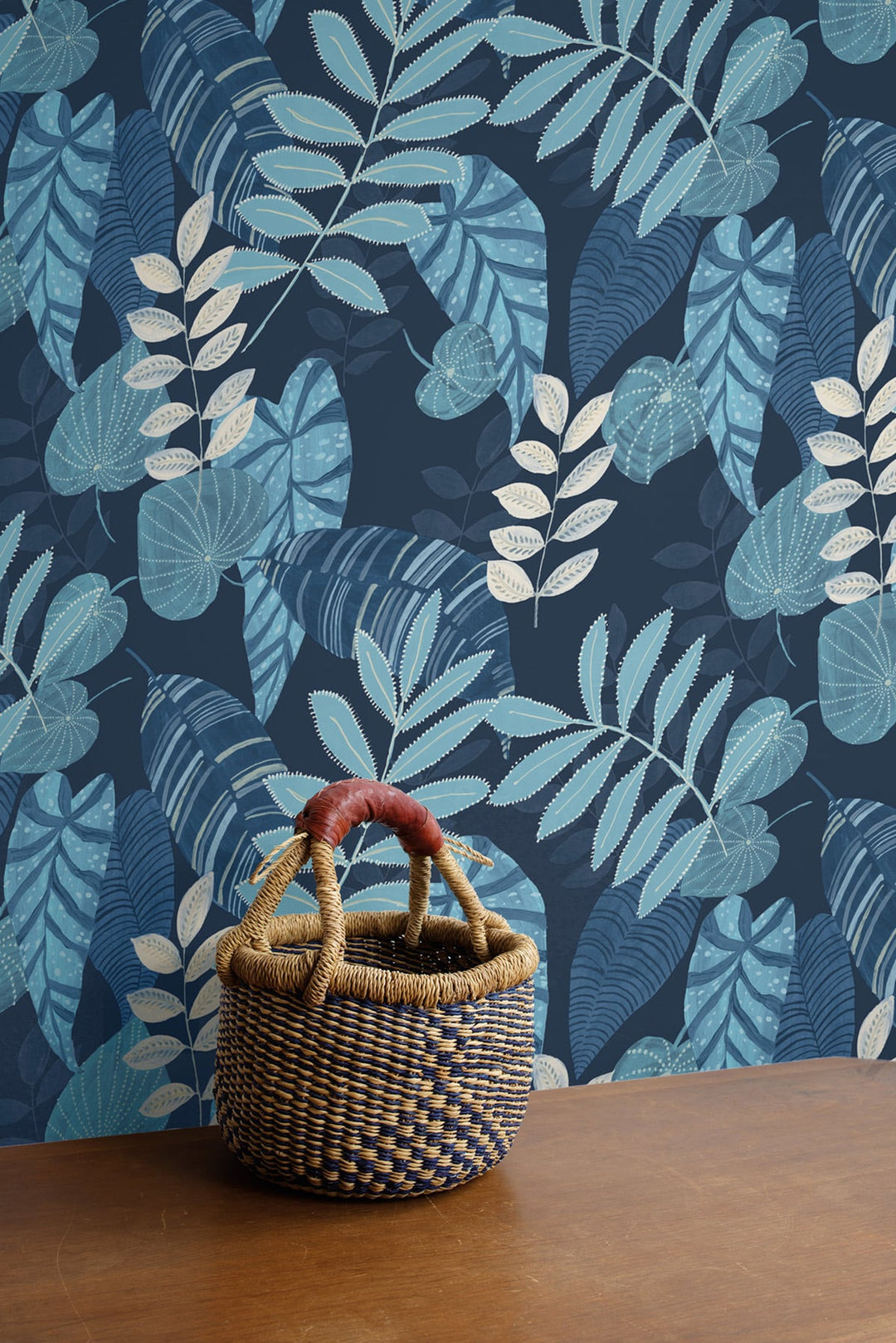 Tropicana Leaves Sky Blue and Champlain RY30902 by Seabrook Designs Designer Wallpaper