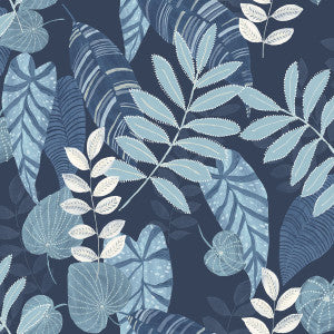 Tropicana Leaves Sky Blue and Champlain by Seabrook Wallpaper