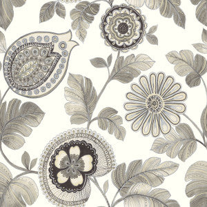 Calypso Paisley Leaf Stone and Latte by Seabrook Wallpaper