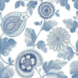 Calypso Paisley Leaf Blue Oasis and Ivory by Seabrook Wallpaper