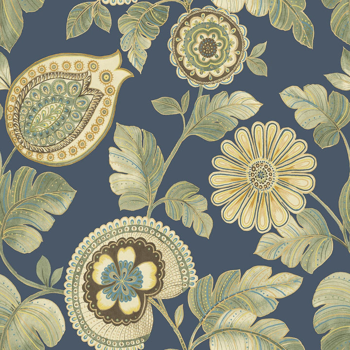 Calypso Paisley Leaf Champlain and Rosemary by Seabrook Wallpaper Boho Rhapsody United States 60.75 27" 27" - Fabric Carolina -