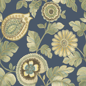 Calypso Paisley Leaf Champlain and Rosemary by Seabrook Wallpaper