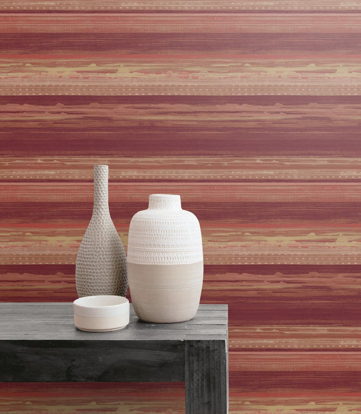 Horizon Brushed Stripe Maroon, Taupe, and Blonde RY31311 by Seabrook Designs Designer Wallpaper