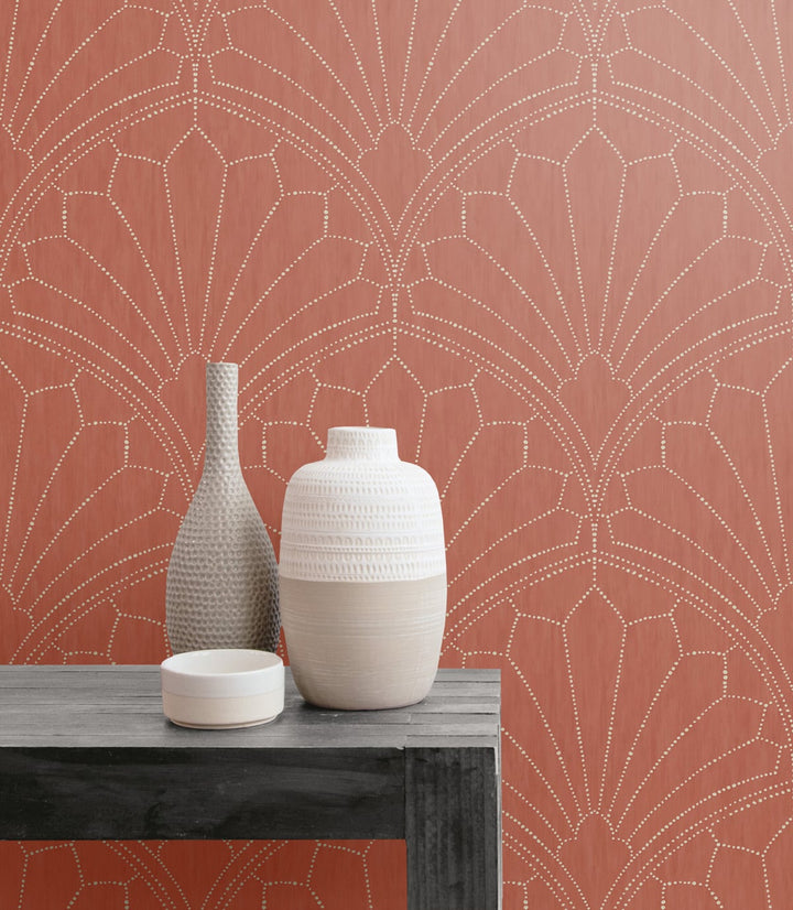 Scallop Medallion Redwood and Ivory RY31501 by Seabrook Designs Designer Wallpaper