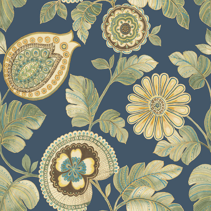 Calypso Paisley Leaf Fabric Champlain and Rosemary by Seabrook Wallpaper Boho Rhapsody United States 13.5 27" 3" - Fabric Carolina -