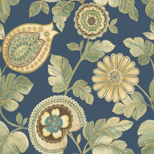 Calypso Paisley Leaf Fabric Champlain and Rosemary by Seabrook Wallpaper