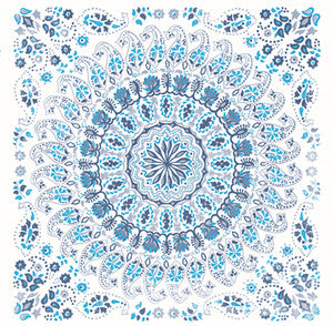 Mandala Boho Tile Fabric Cerulean and Washed Denim by Seabrook Wallpaper