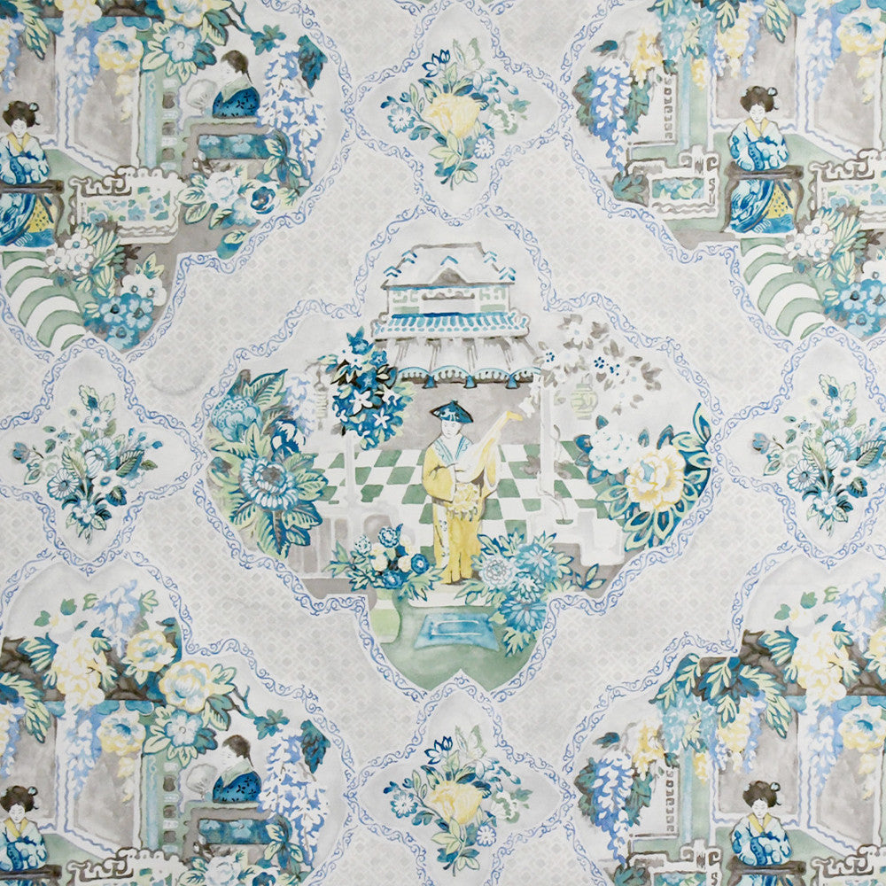 S5254 Tea Green by Greenhouse Fabric 100% Cotton Peru 17,000 </p><p>Repeat: 27" H, 25.25" V 54" - Fabric Carolina -