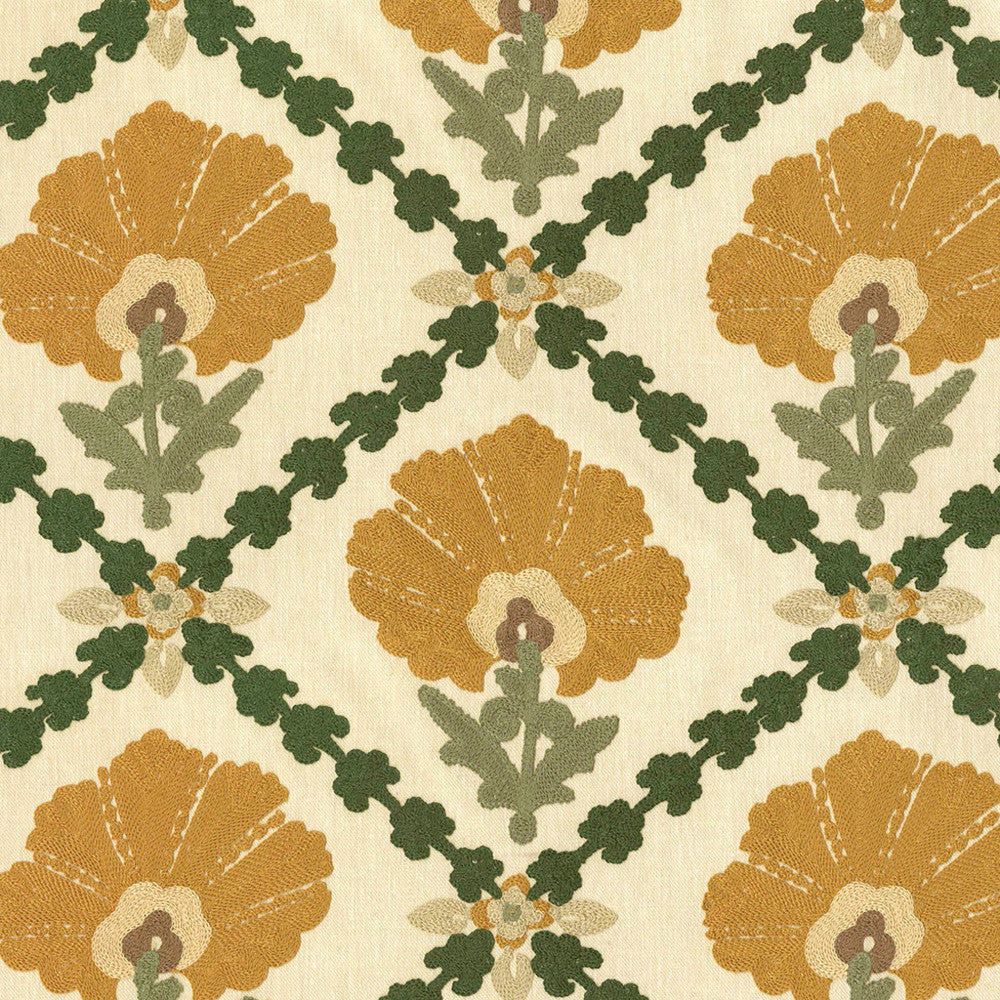 S6140 Golden by Greenhouse Fabric 68% Polyester, 21% Linen, 11% Cotton With 100% Cotton Embroidery India 9,000 </p><p>Repeat: 10.7" H, 9.4" V 55" - Fabric Carolina -