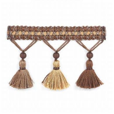 Saffron 5 Expresso by Stout Designer Trim INSPIRATIONS TRIM 93%SVI 7%POL CHINA Horizontal: 0 and Vertical: 0 3 in - Swanky Fabrics -