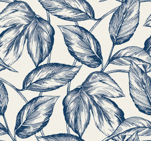 Beckett Sketched Leaves Blueberry Hill by Seabrook Wallpaper
