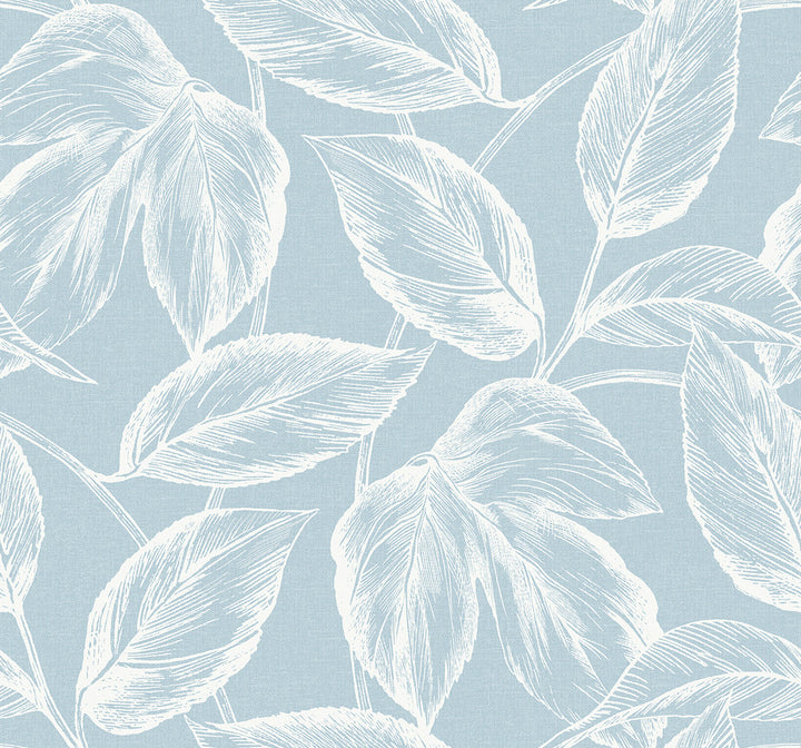 Beckett Sketched Leaves Baby Blue by Seabrook Wallpaper Summer House United States 60.75 25.2" 27" - Fabric Carolina -