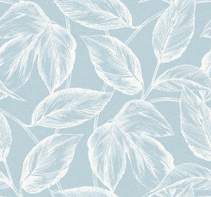 Beckett Sketched Leaves Baby Blue by Seabrook Wallpaper