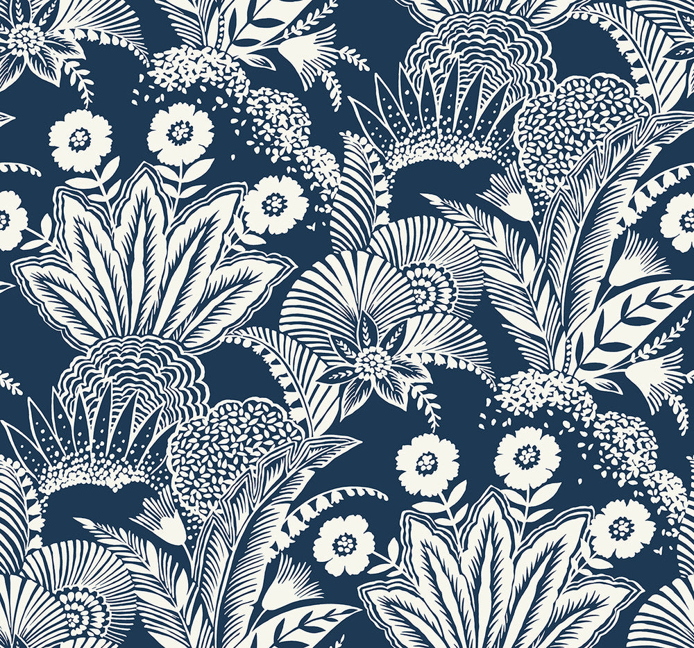 Suvi Palm Grove Nautical Blue by Seabrook Wallpaper Summer House United States 60.75 25.2" 27" - Fabric Carolina -