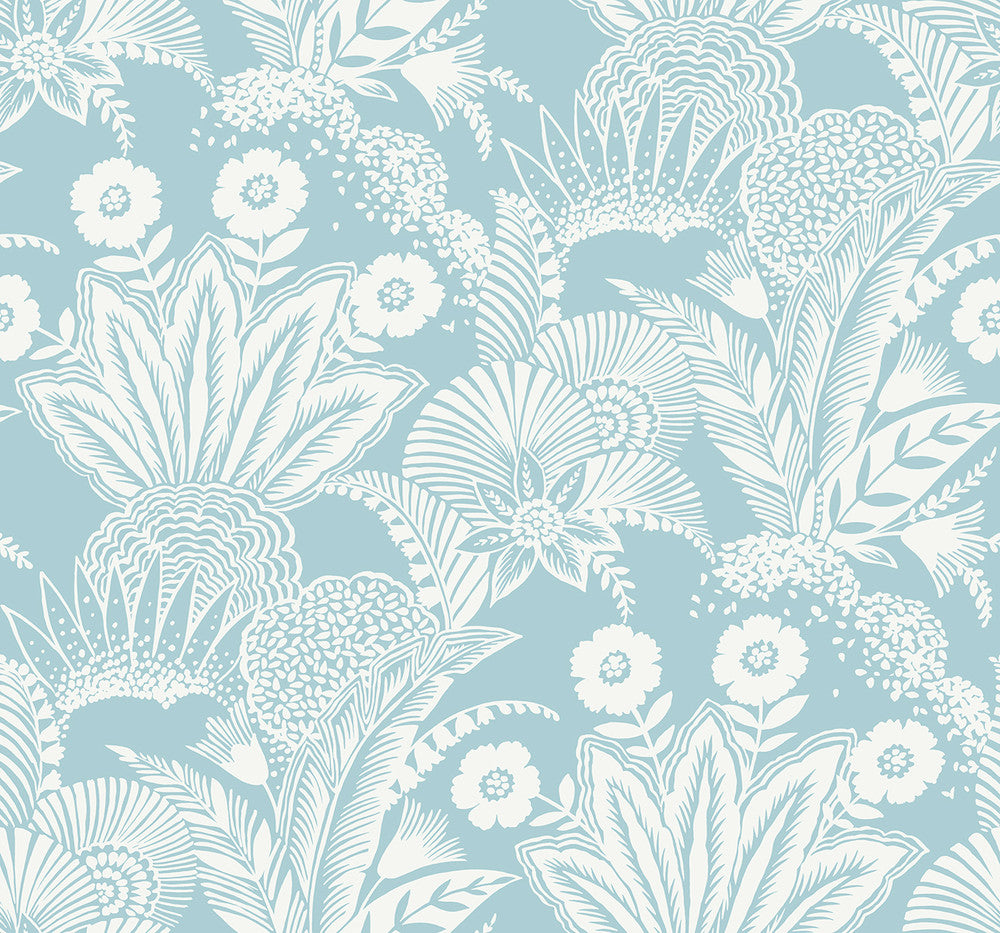 Suvi Palm Grove Sky Blue by Seabrook Wallpaper Summer House United States 60.75 25.2" 27" - Fabric Carolina -