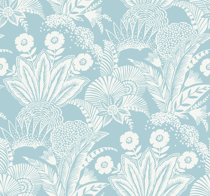 Suvi Palm Grove Sky Blue by Seabrook Wallpaper Summer House United States 60.75 25.2" 27" - Fabric Carolina -