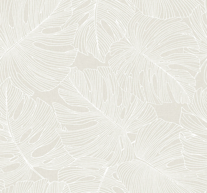 Tarra Monstera Leaf White Sand by Seabrook Wallpaper Summer House United States 60.75 25.2" 27" - Fabric Carolina -
