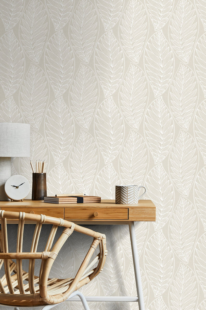 Kira Leaf Husk Pebble SC20305 by Seabrook Designs Designer Wallpaper