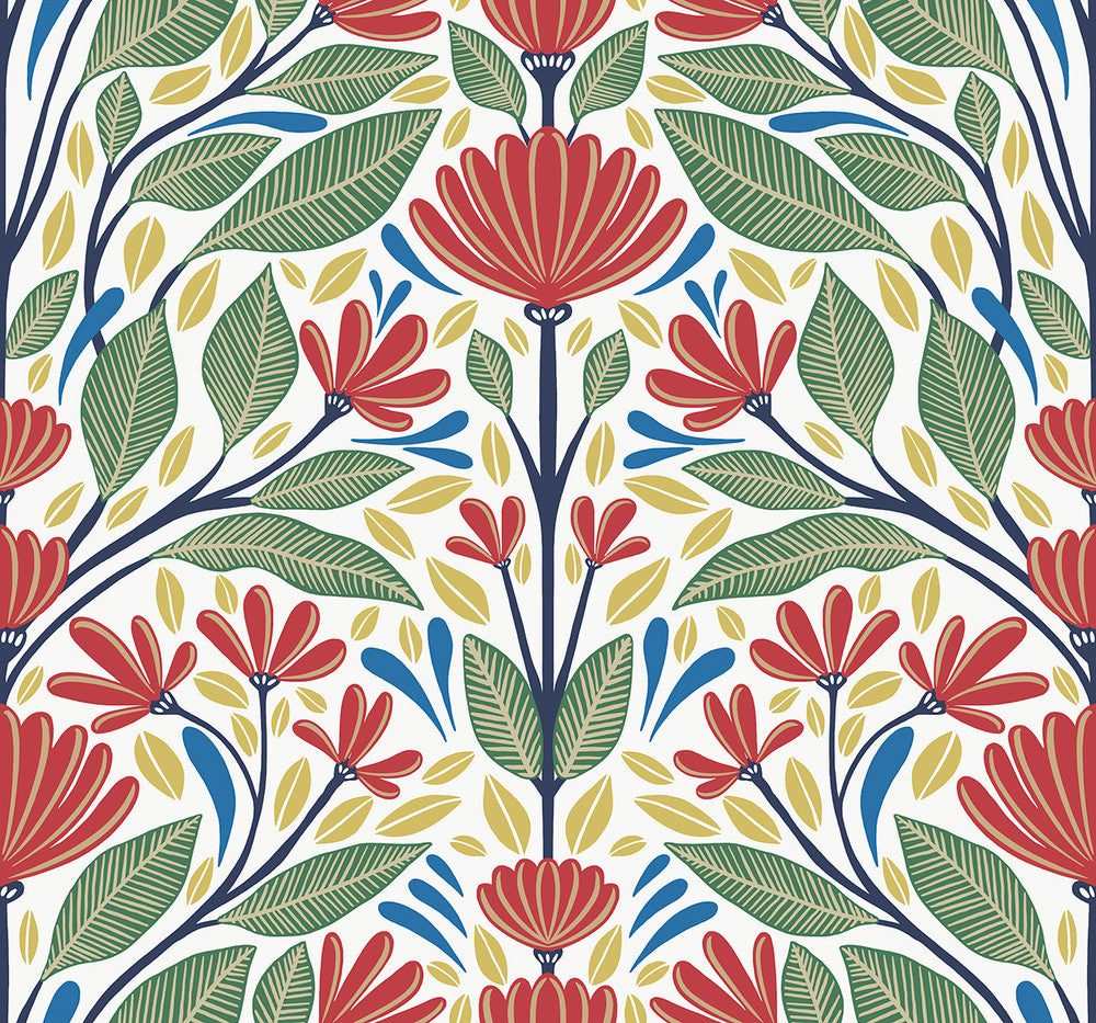 Carmela Folk Floral Primaries by Seabrook Wallpaper Summer House United States 60.75 25.2" 27" - Fabric Carolina -